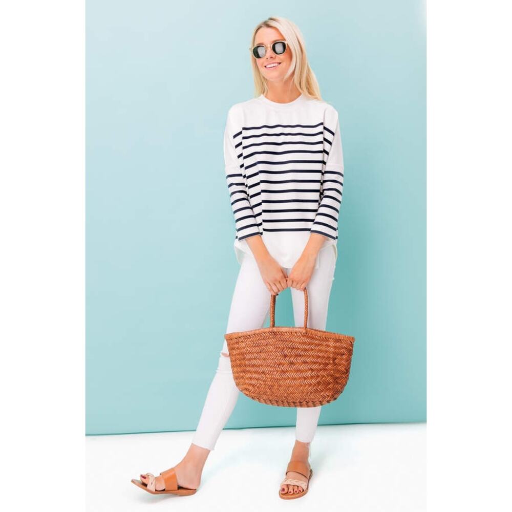 Tuckernuck Pomander Place Evie Swing Sweatshirt Navy Blue White One Size
